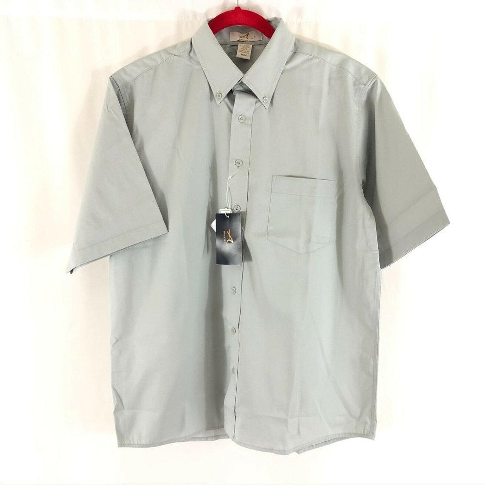 Ash City Mens Shirt Button Down Oxford Teflon UV Protection UPF 40+ Gray Size M